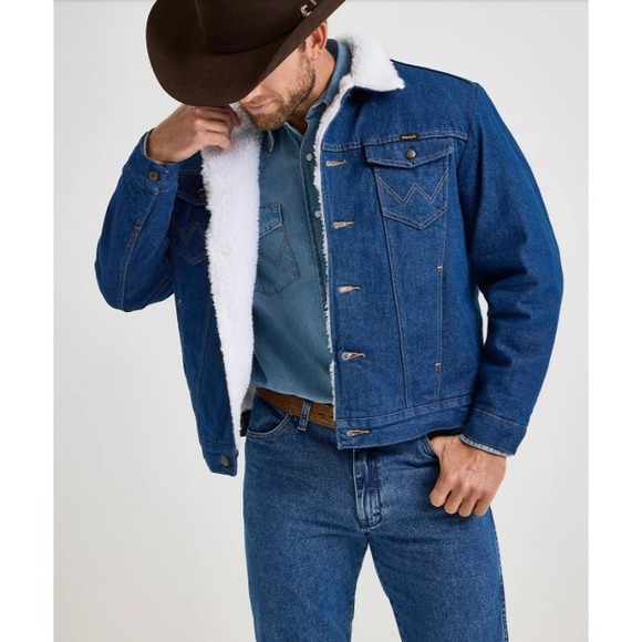 Wrangler Mens Western Jacket XXL Sherpa Lined Denim Trucker Coat - Picture 1 of 9
